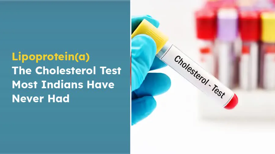 Lipoprotein(a) cholesterol test banner with headline text The Cholesterol Test Most Indians Have Never Had.